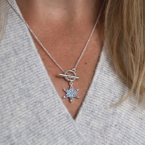 Silver & Blue Crystal Star T-Bar Necklace by Peace of Mind